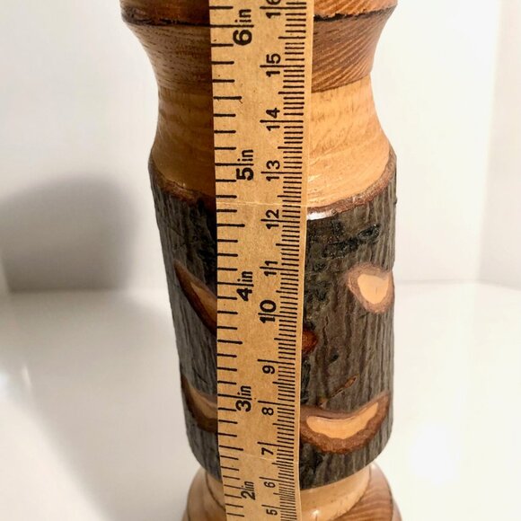 Rustic Vintage Wooden Candlestick Holder. Tiki Bar Candle. - Picture 4 of 5